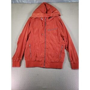 UGIZ Jacket Mens Large Orange Softshell Full Zip Up Hooded Windbreaker Nylon